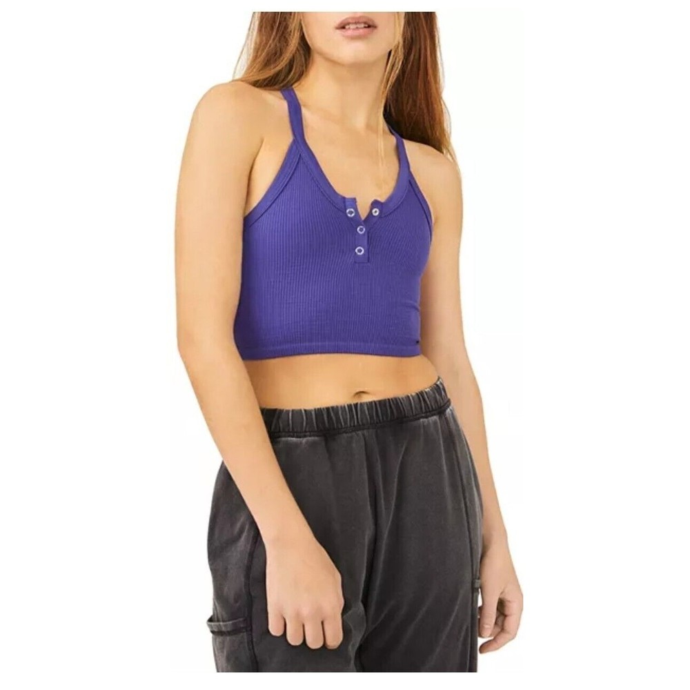 Free People Movement Free Throw Henley Crop Top XS Women's Blue New